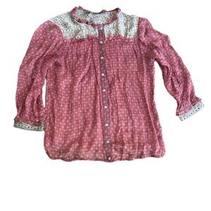 Zara Sheer Ruffle Romantic Button Down Blouse size Small